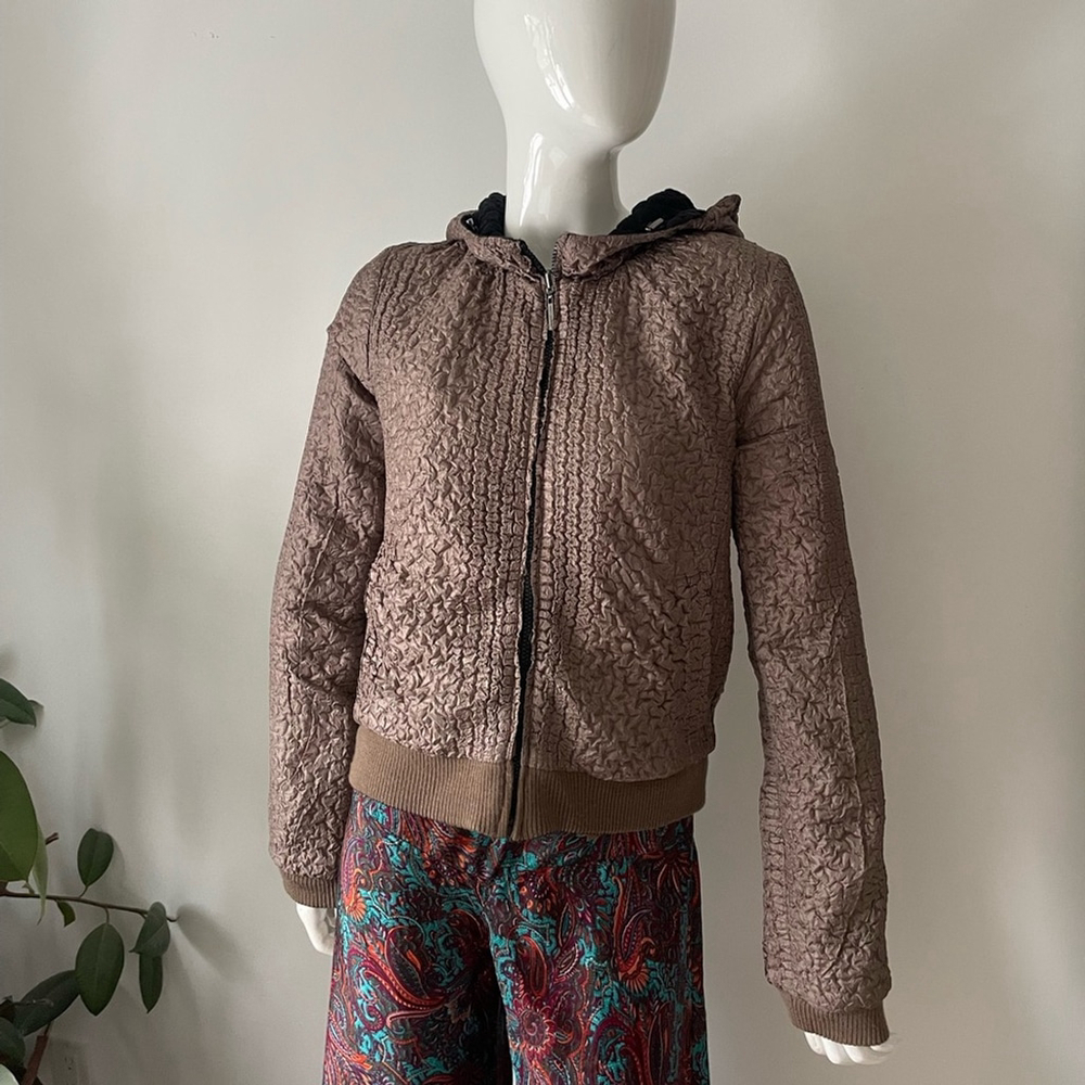 Adolfo Dominguez Black beige Bomber Jacket reversible medium hooded - Picture 8 of 9
